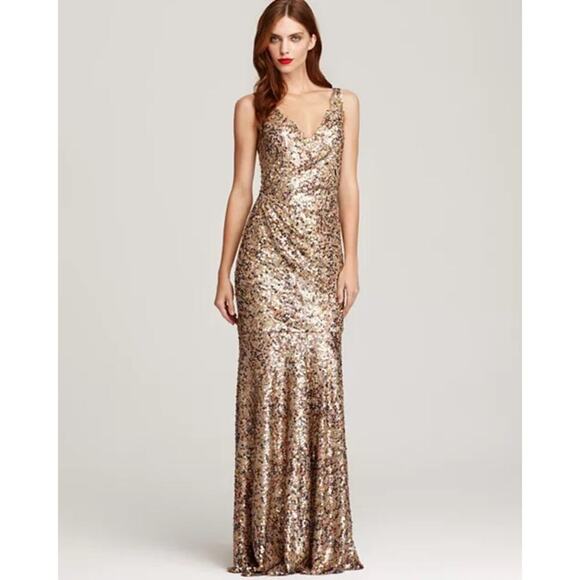 David Meister Dresses & Skirts - David Meister Gold Sequin Evening Gown Size 4 | Style Z00Y7885
